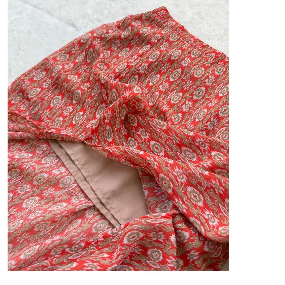Skies Are Blue Red Boho Ikat Print Maxi‎ Skirt with High Slit Small 50489